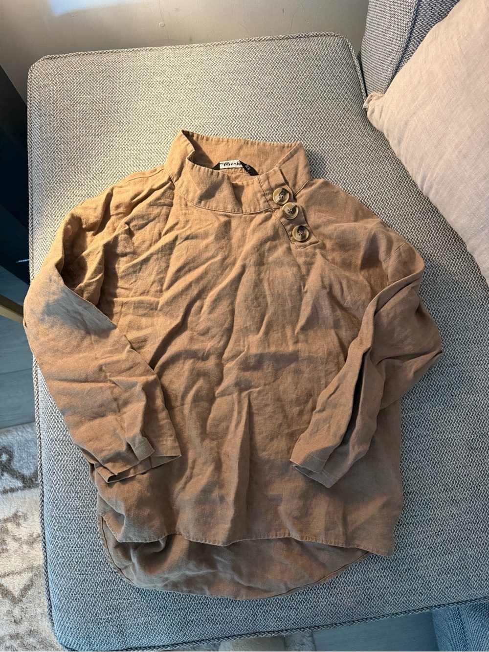 Zara Woman’s Long Sleeve Top in Tan with Shoulder Buttons